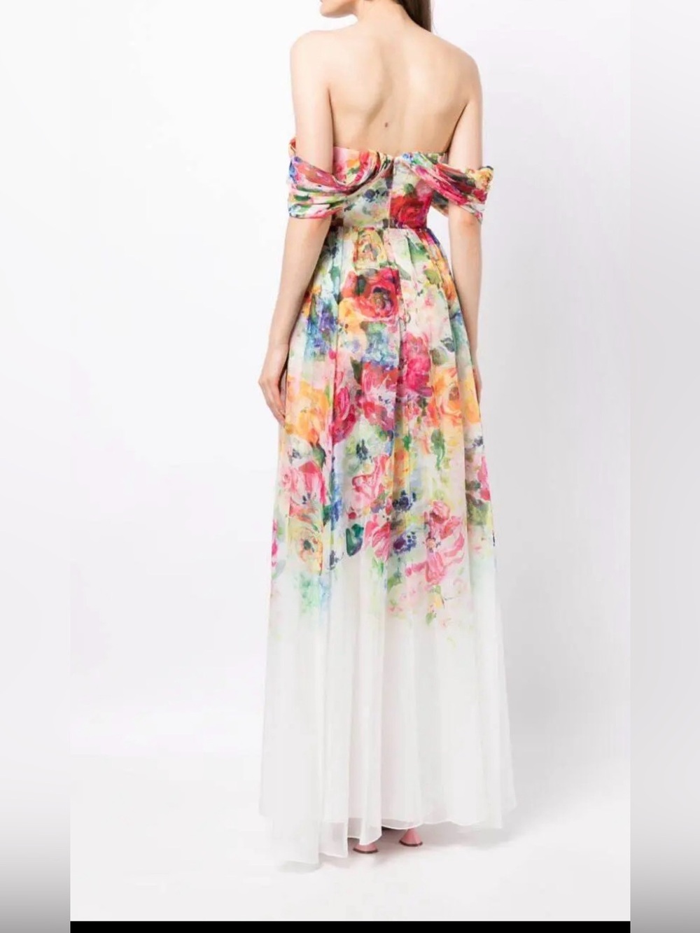 Marchesa Notte Multicolor Watercolor Floral Strapless Dress — image 2 of 8